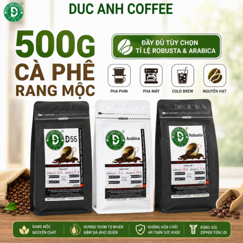 Gói 500g đầy đủ tỉ lệ Robusta và Arabica DUC ANH COFFEE rang mộc nguyên chất, lựa chọn cafe hạt bột pha phin,pha máy, coldbrew