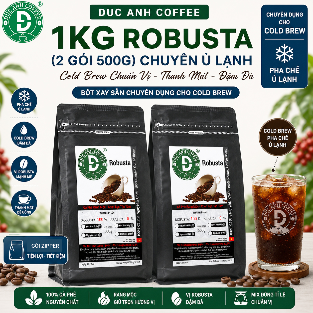 1kg cà phê rang mộc Robusta DUC ANH COFFEE nguyên chất xay pha phin, xay pha máy, ủ lạnh, nguyên hạt, cà phê Đức Anh - Ảnh 2