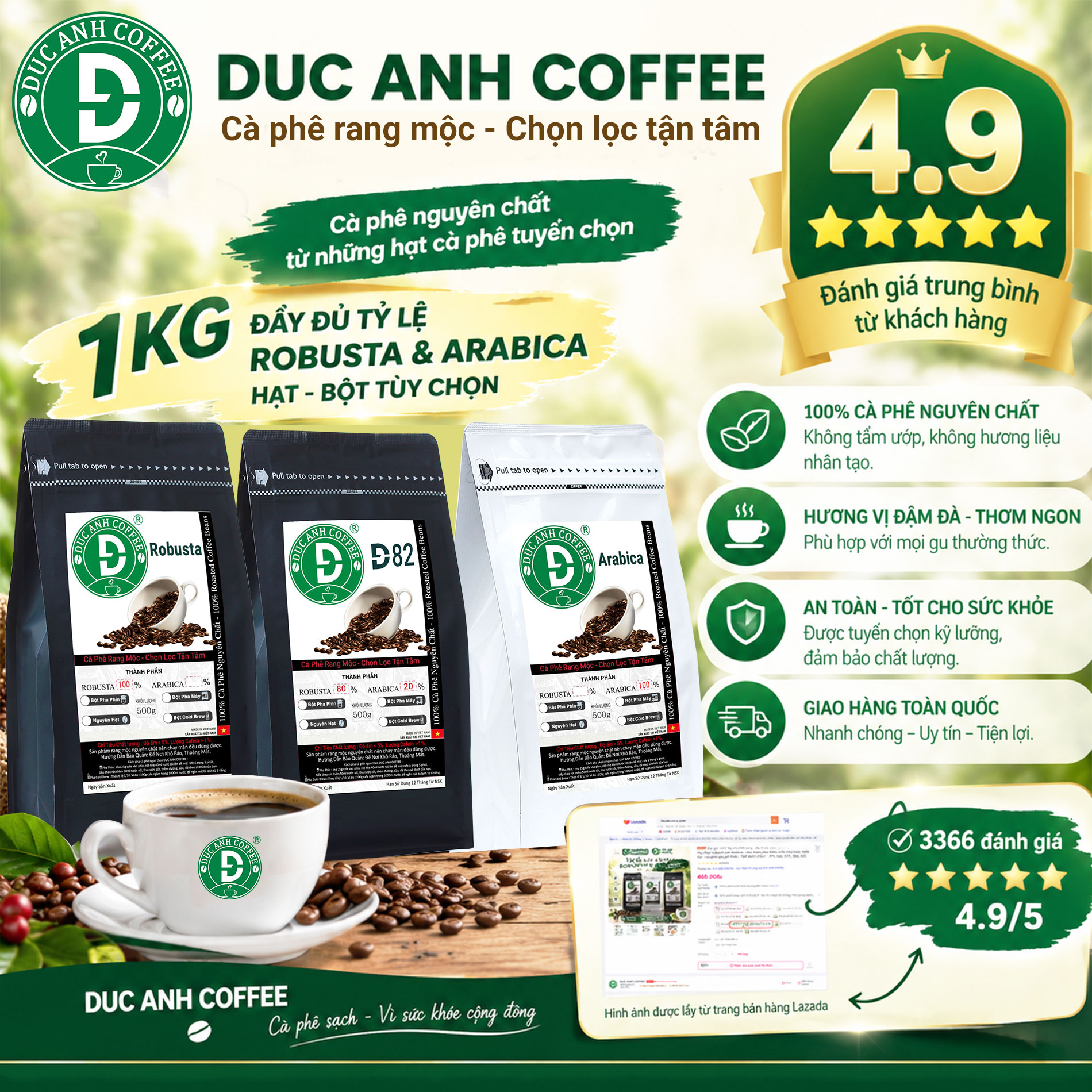 1kg cà phê rang mộc DUC ANH COFFEE tất cả các tùy chọn robusta và arabica - xay dùng pha phin, cafe pha máy, cafe hạt, ủ lạnh - Ảnh 3